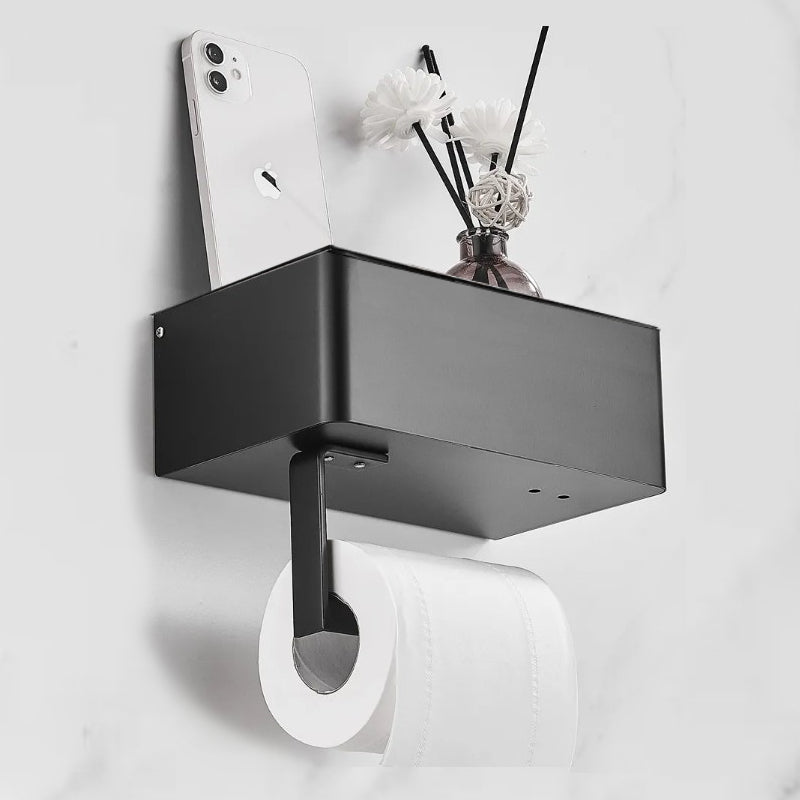 Wall-Mounted Toilet Paper Holder with Storage Shelf – No-Drill Installation