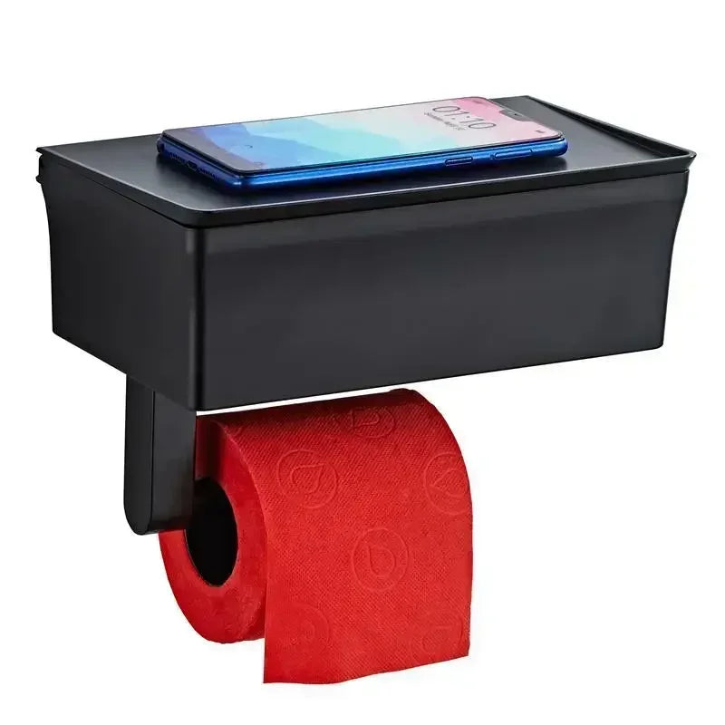 Wall-Mounted Toilet Paper Holder with Storage Shelf – No-Drill Installation