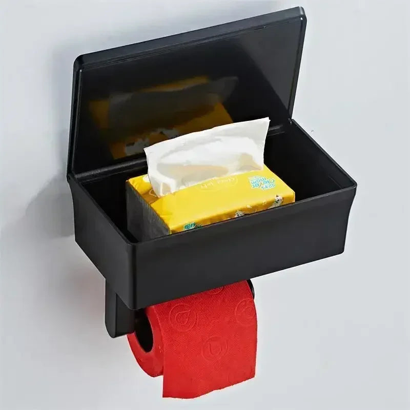 Wall-Mounted Toilet Paper Holder with Storage Shelf – No-Drill Installation