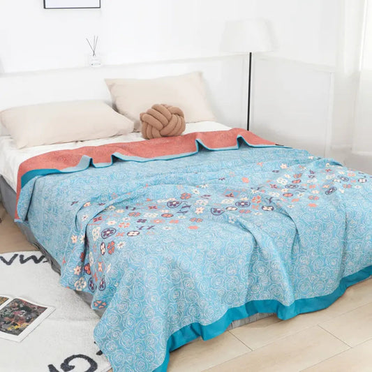 Gauze Blanket, Lightweight Floral Design, Soft Cotton