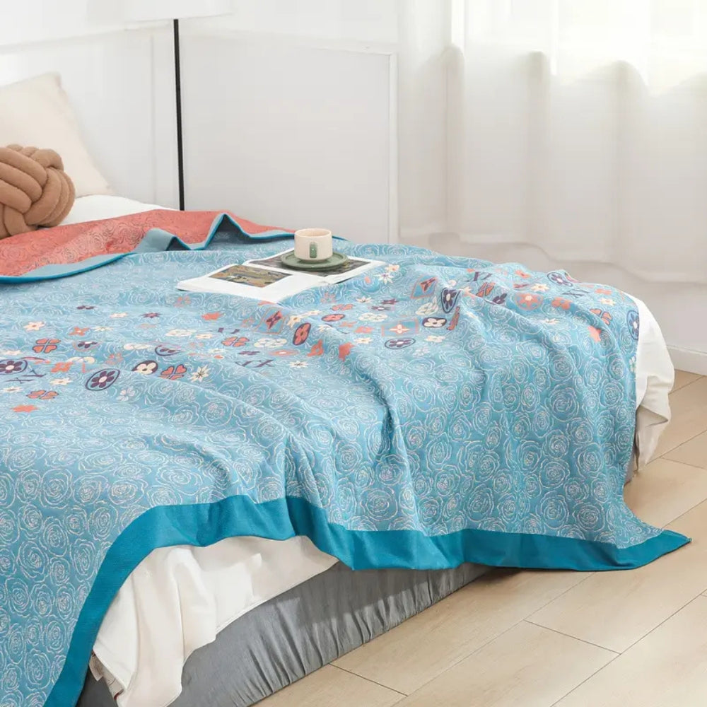 Gauze Blanket, Lightweight Floral Design, Soft Cotton