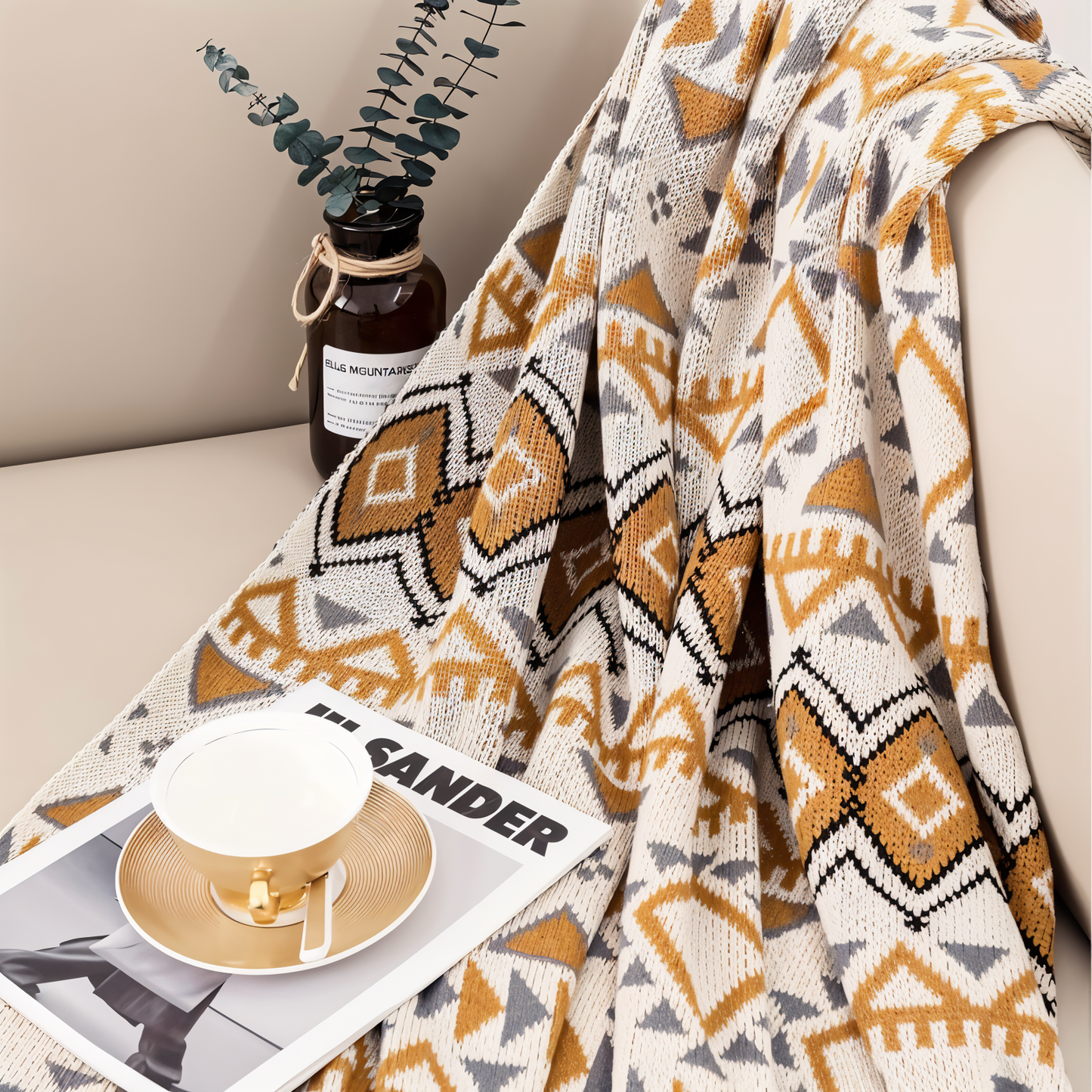 Geometric Boho fleece blanket