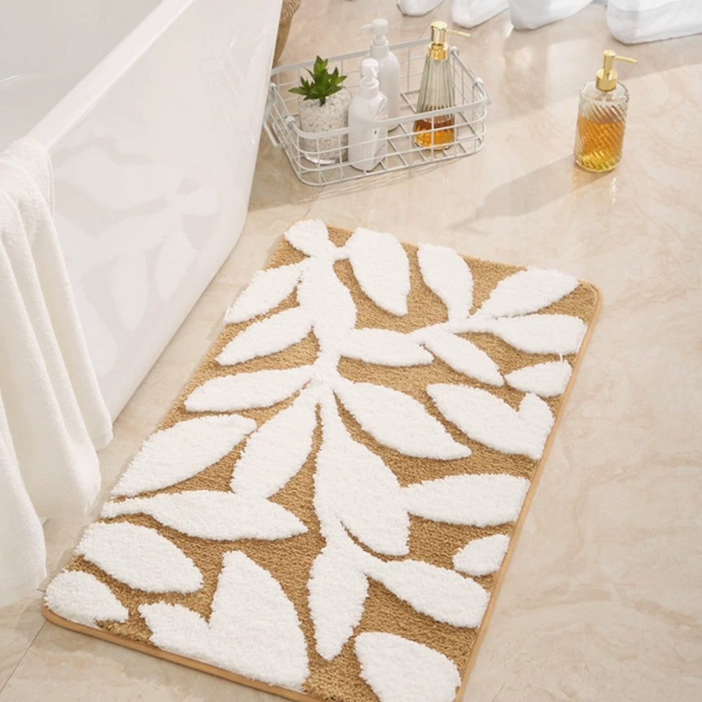 Non-Slip Bath Mat, Soft Microfiber, Leaf Patter