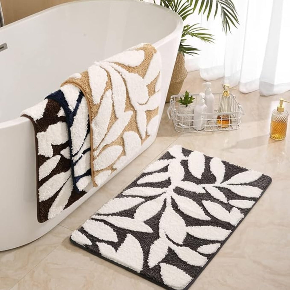 Non-Slip Bath Mat, Soft Microfiber, Leaf Patter