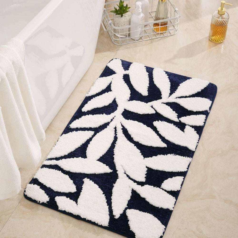 Non-Slip Bath Mat, Soft Microfiber, Leaf Patter