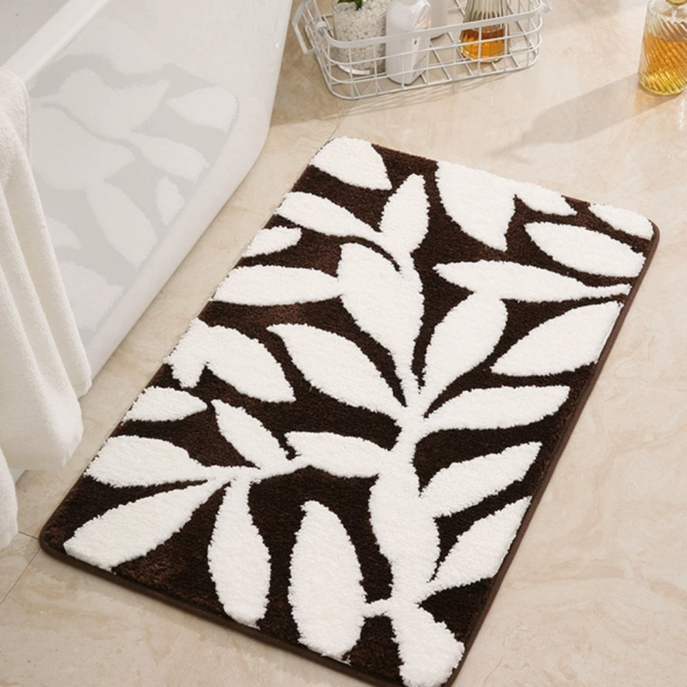 Non-Slip Bath Mat, Soft Microfiber, Leaf Patter