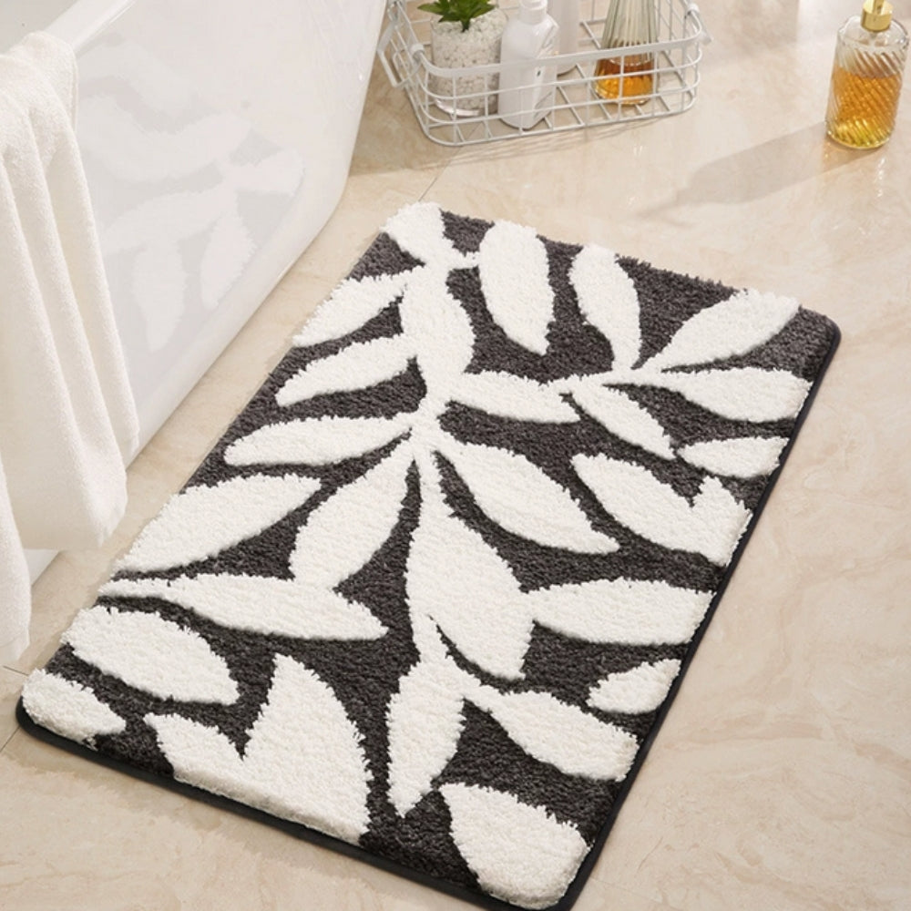 Non-Slip Bath Mat, Soft Microfiber, Leaf Patter