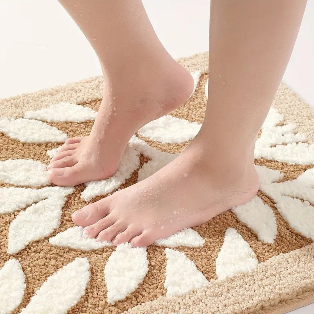 Non-Slip Bath Mat, Soft Microfiber, Leaf Patter