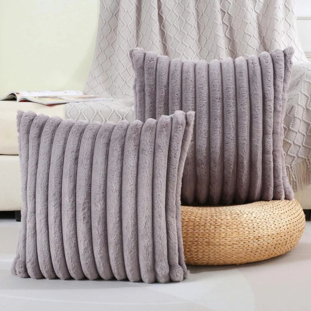 Plush Faux Fur Cushion Cover 18x18 Inches – Soft Microfiber Striped Sofa Cushion Covers for Cozy Home Decor 3