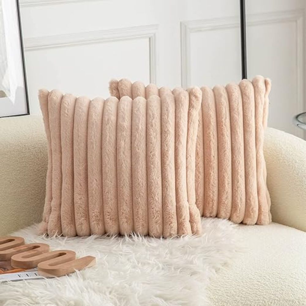 Plush Faux Fur Cushion Cover 18x18 Inches – Soft Microfiber Striped Sofa Cushion Covers for Cozy Home Decor 5