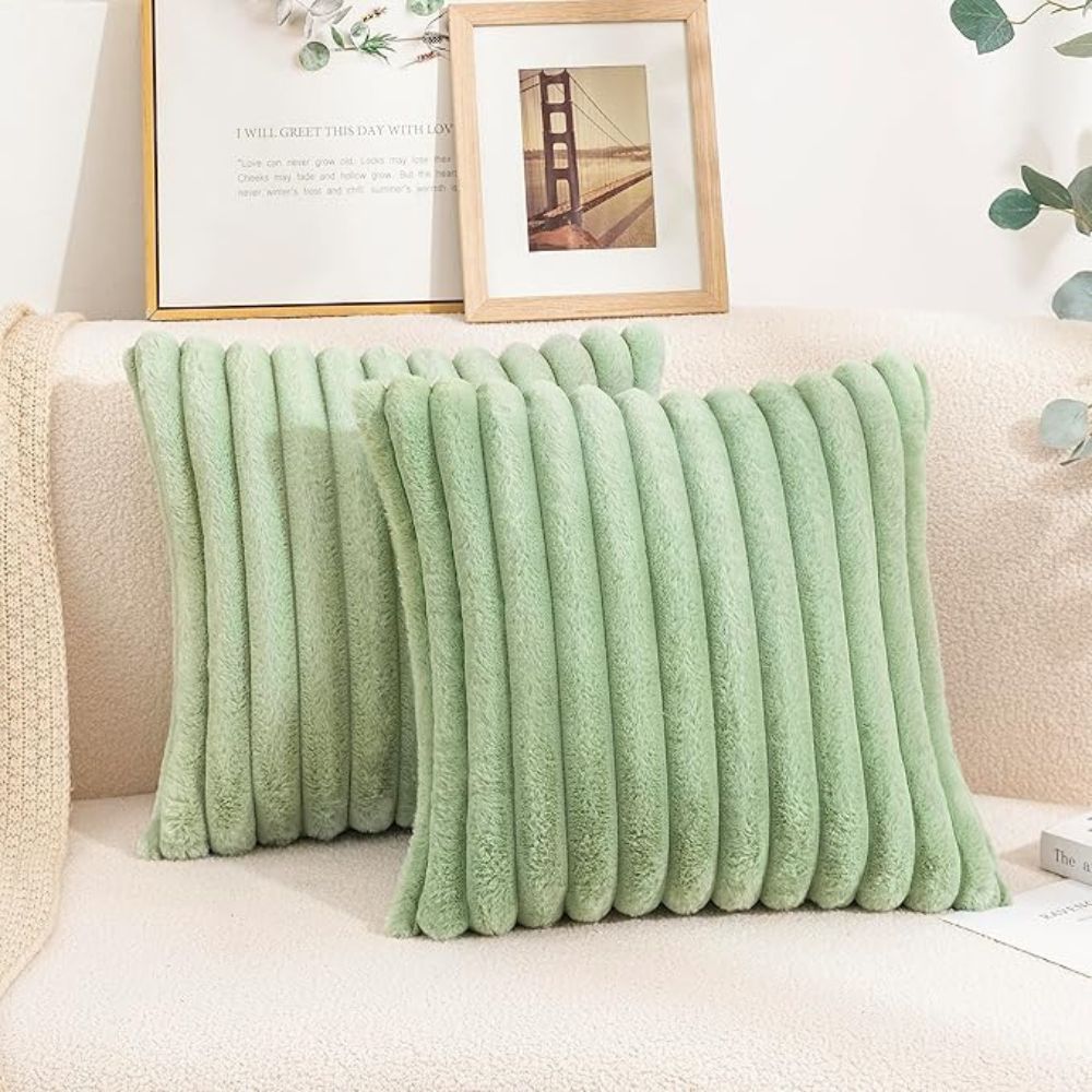 Plush Faux Fur Cushion Cover 18x18 Inches – Soft Microfiber Striped Sofa Cushion Covers for Cozy Home Decor 4
