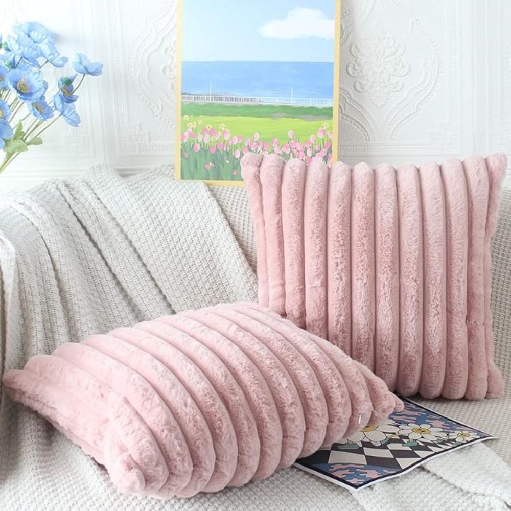 Variant image for Plush Faux Fur Cushion Cover 18x18 Inches – Soft Microfiber Striped Sofa Cushion Covers for Cozy Home Decor-2