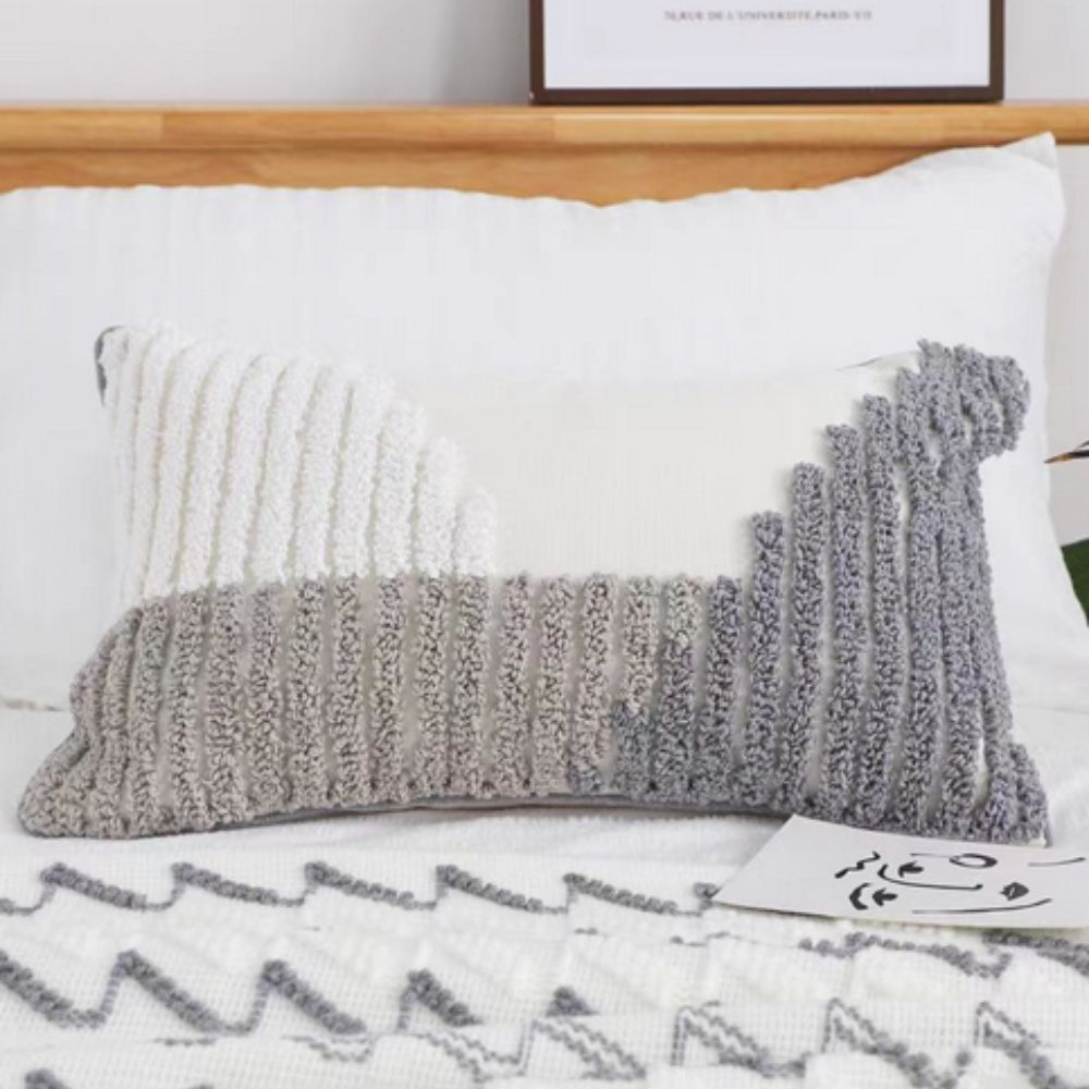 U-Shape Tufted Cushion Cover in Gray and White – Soft Cotton Blend Sofa and Couch Cushion Covers, 30x50cm 2