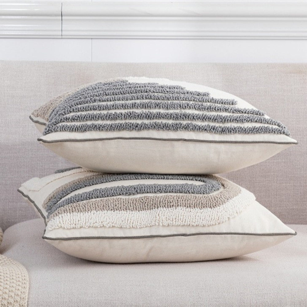 U-Shape Tufted Cushion Cover in Gray and White – Soft Cotton Blend Sofa and Couch Cushion Covers, 30x50cm 4