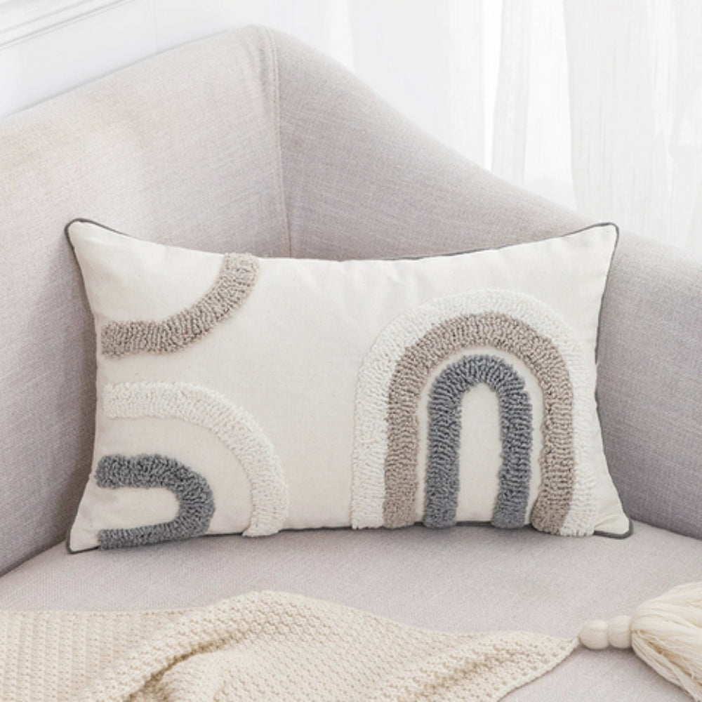 U-Shape Tufted Cushion Cover in Gray and White – Soft Cotton Blend Sofa and Couch Cushion Covers, 30x50cm 1
