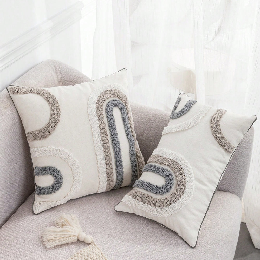 U-Shape Tufted Cushion Cover in Gray and White – Soft Cotton Blend Sofa and Couch Cushion Covers, 30x50cm 3