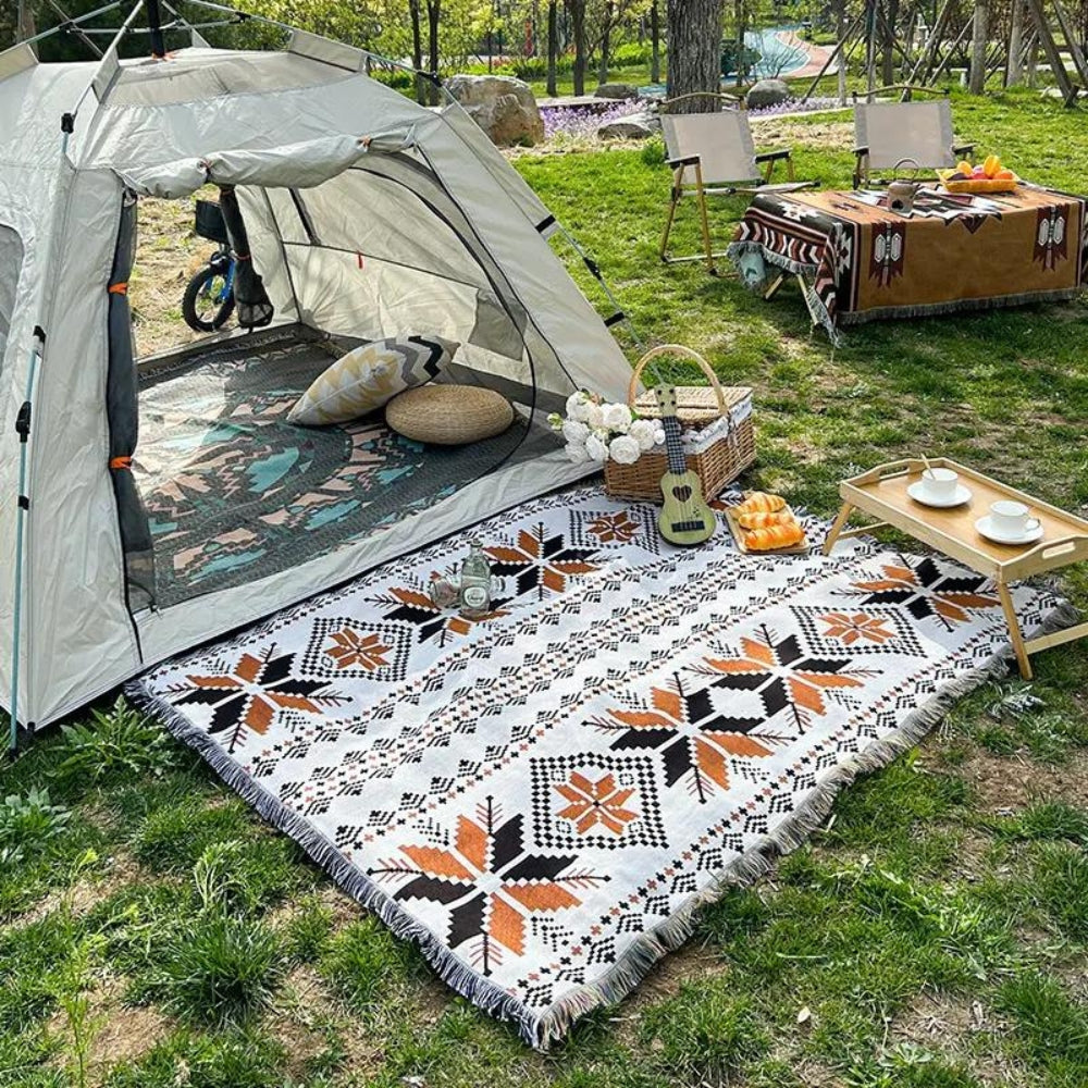 Moroccan Boho Picnic Blanket – Foldable Cotton Mat for Indoor & Outdoor Use