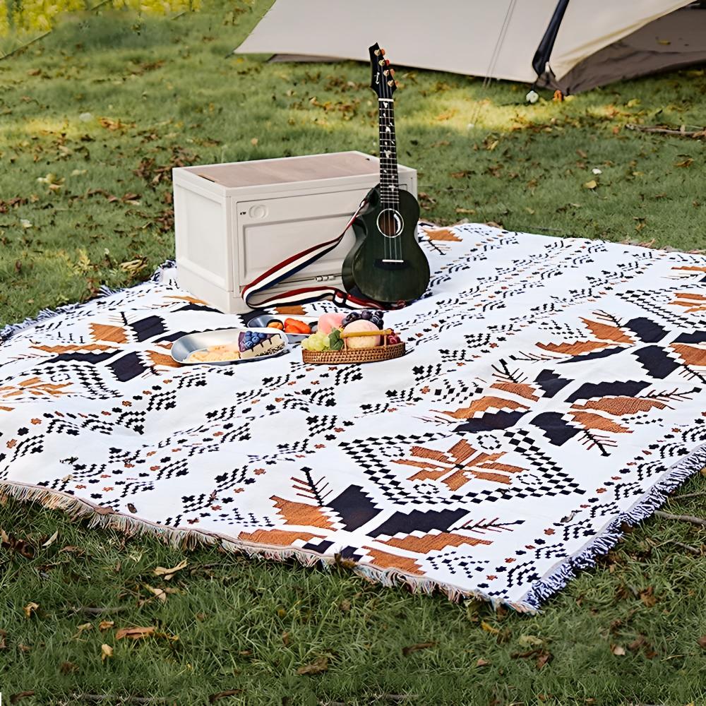 Moroccan Boho Picnic Blanket – Foldable Cotton Mat for Indoor & Outdoor Use