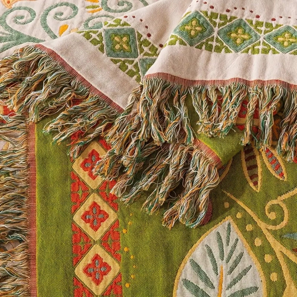 Reversible Boho Blanket, Cotton Gauze, Floral Design