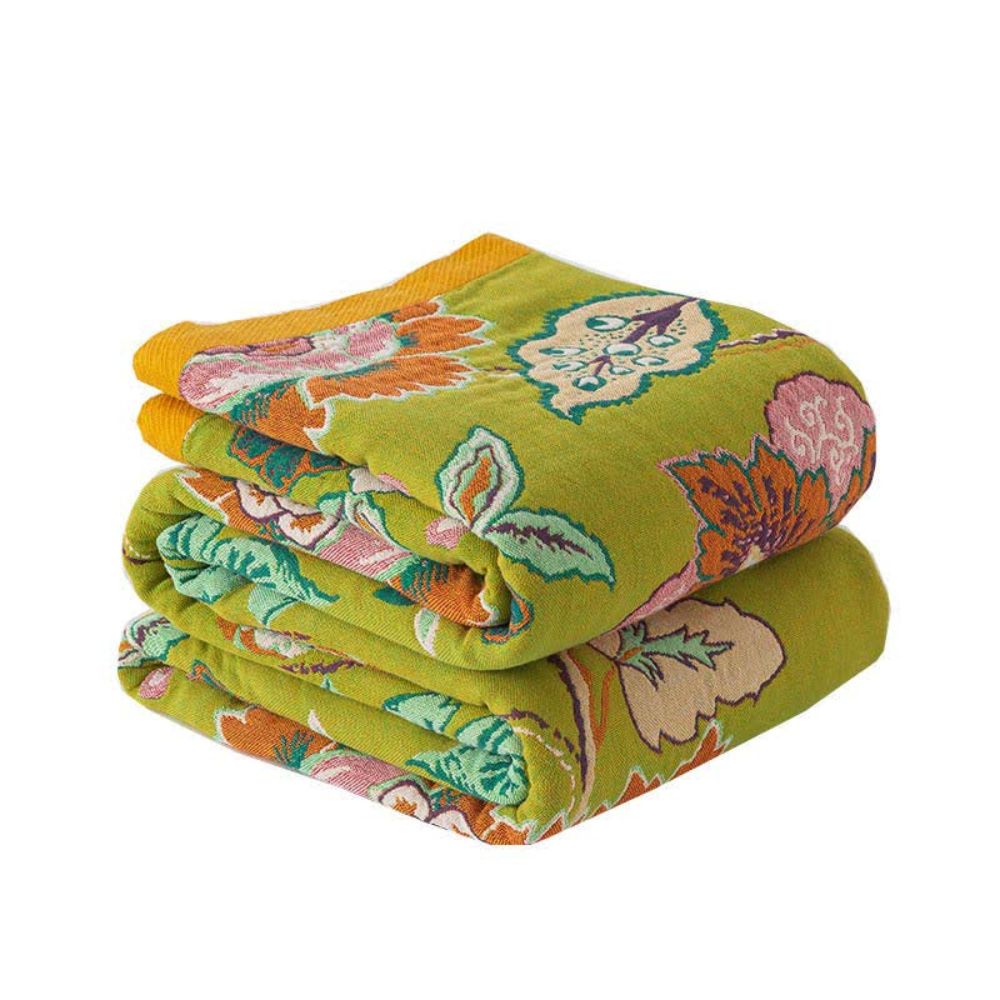 Reversible Cotton Blanket, Dual-Sided Floral Design, Lightweight