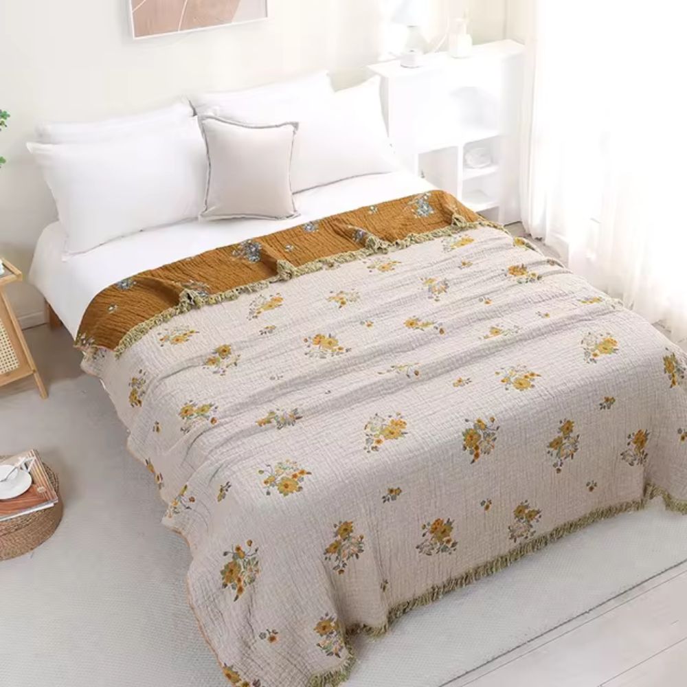 Reversible Cotton Blanket, Vintage Floral Design