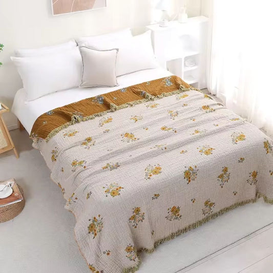 Reversible Cotton Blanket, Vintage Floral Design