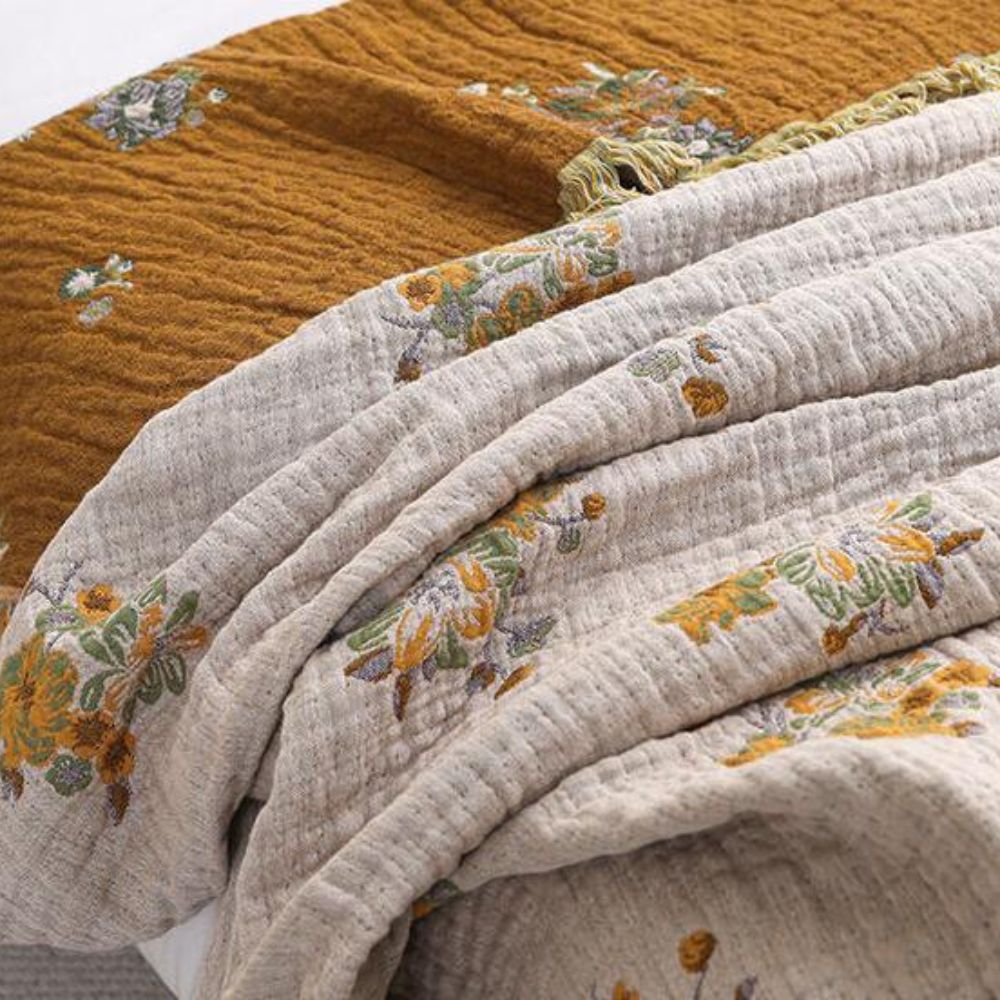 Reversible Cotton Blanket, Vintage Floral Design