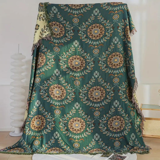 Reversible Cotton Blanket, Vintage Floral Design, Cozy All-Season Layer