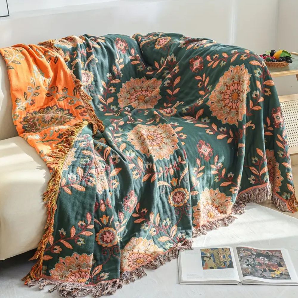 Reversible Cotton Blanket, Vintage Floral Design, Cozy All-Season Layer