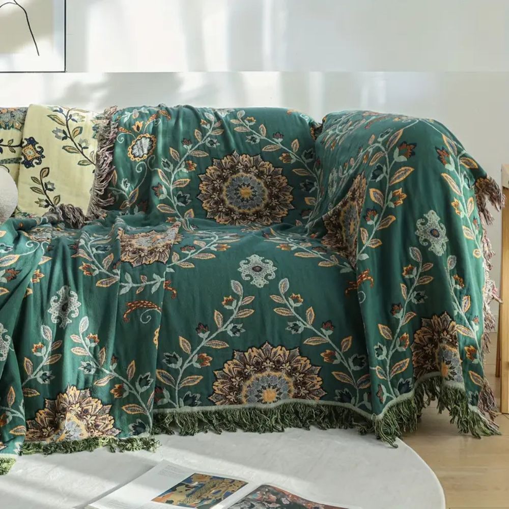 Reversible Cotton Blanket, Vintage Floral Design, Cozy All-Season Layer