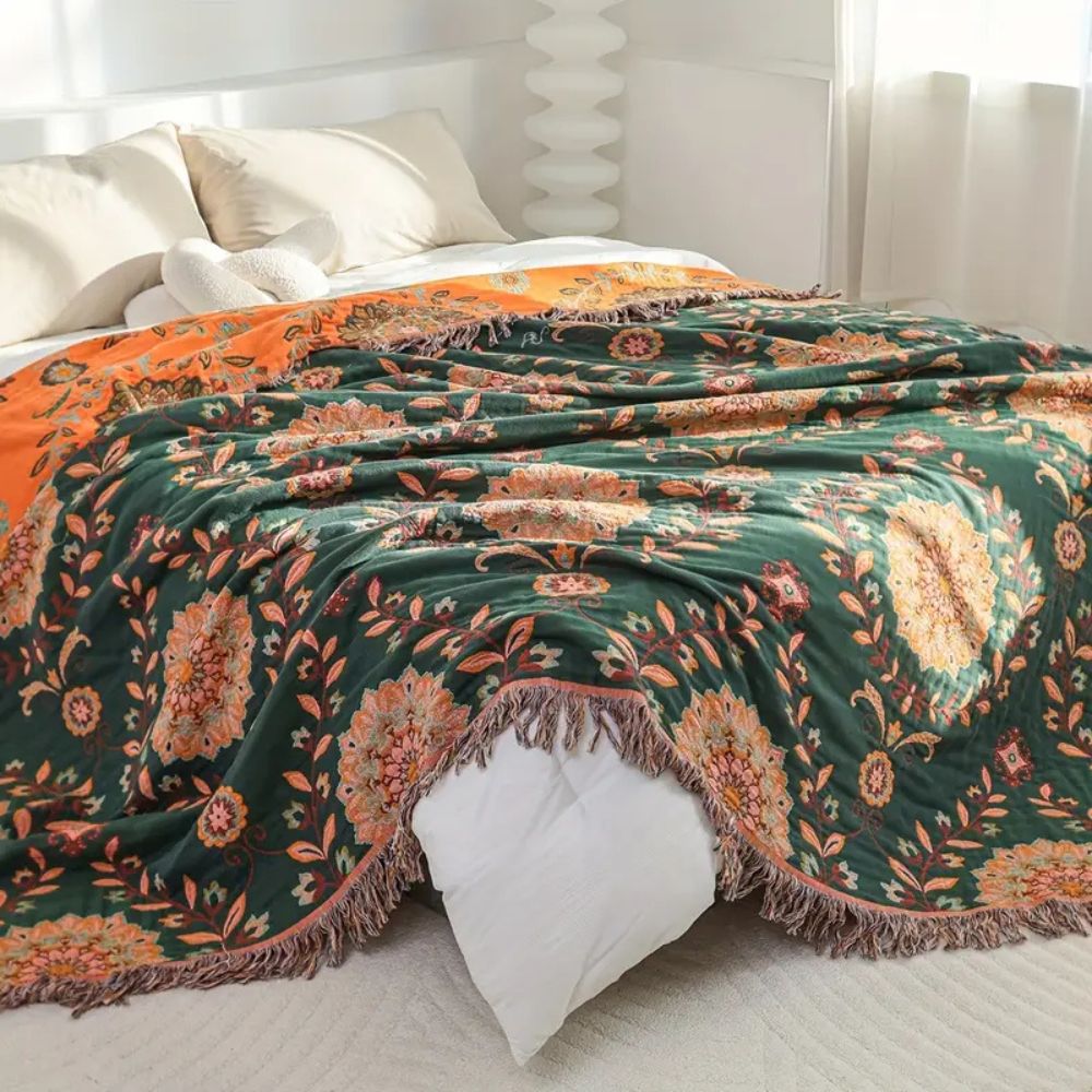 Reversible Cotton Blanket, Vintage Floral Design, Cozy All-Season Layer