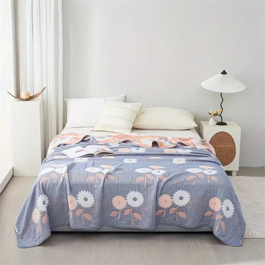 Reversible Cotton Floral Blanket, Lightweight, All-Season Use