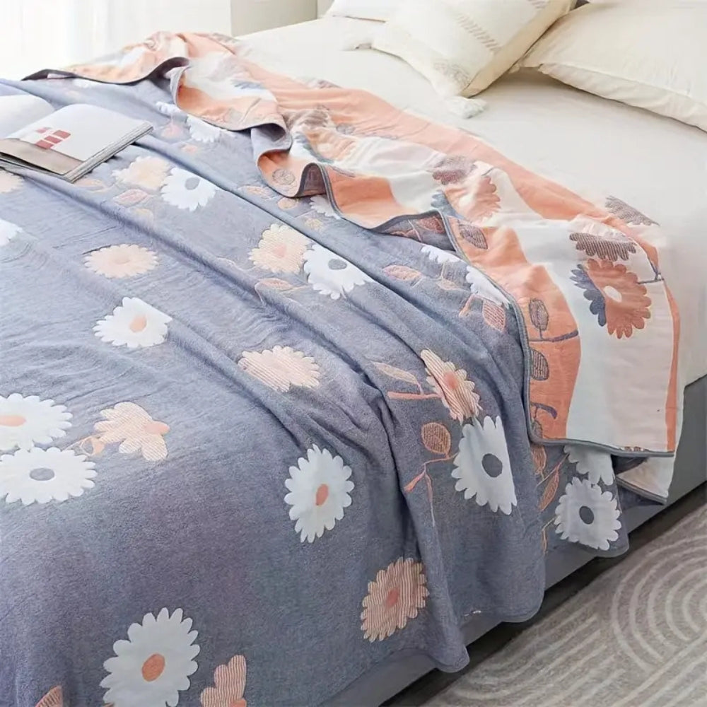 Reversible Cotton Floral Blanket, Lightweight, All-Season Use