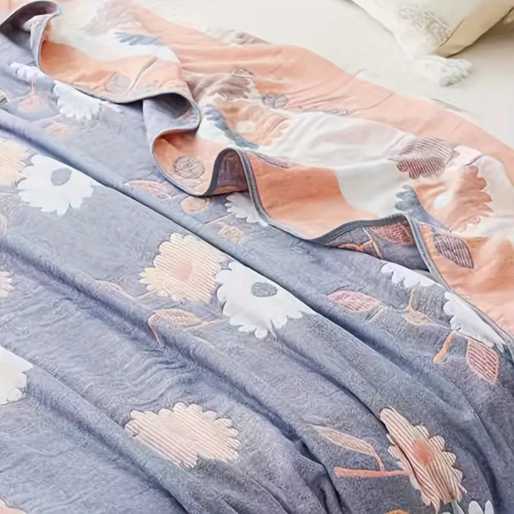 Reversible Cotton Floral Blanket, Lightweight, All-Season Use