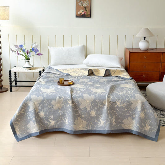 Reversible Cotton Floral Blanket, Soft Triple-Layered