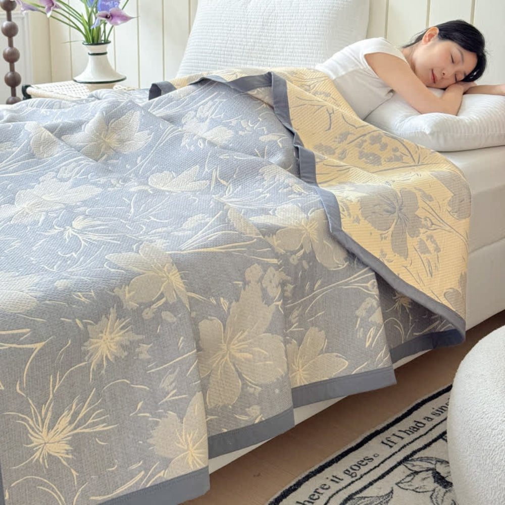 Reversible Cotton Floral Blanket, Soft Triple-Layered
