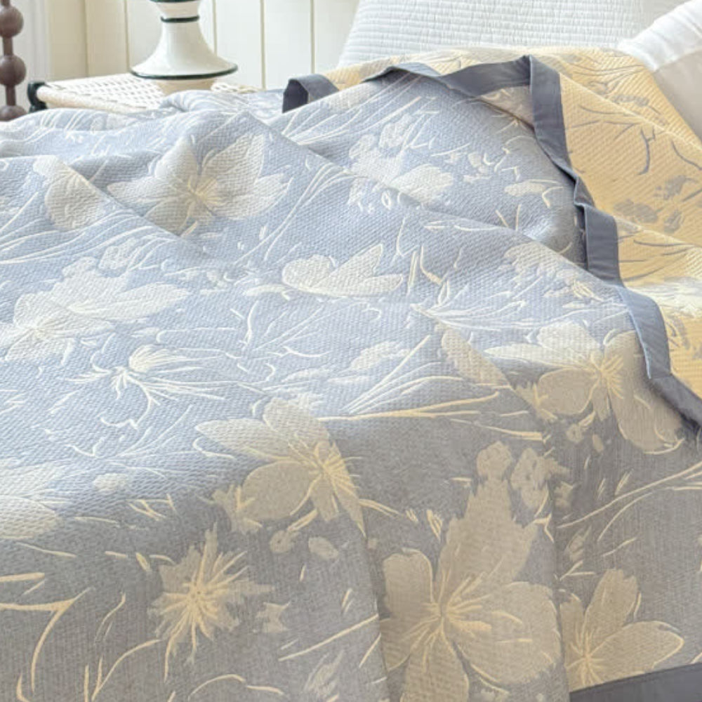 Reversible Cotton Floral Blanket, Soft Triple-Layered