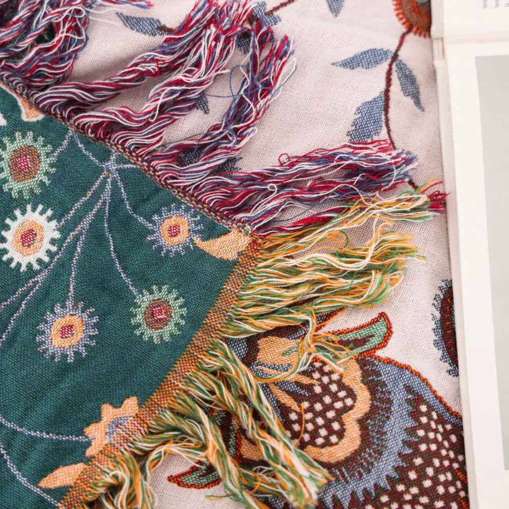 Reversible Soft Blanket, 100% Cotton, Floral Pattern, All-Season