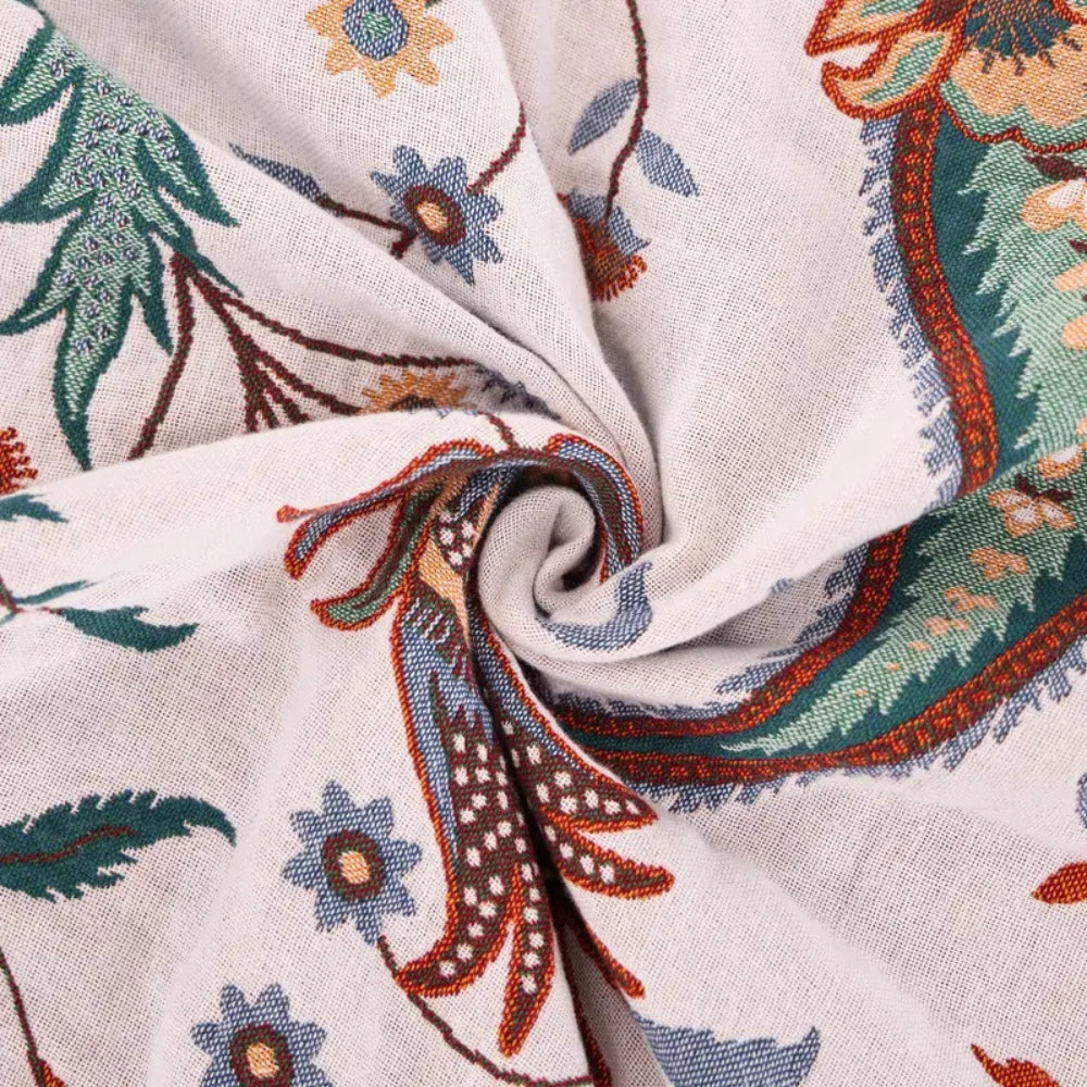 Reversible Soft Blanket, 100% Cotton, Floral Pattern, All-Season