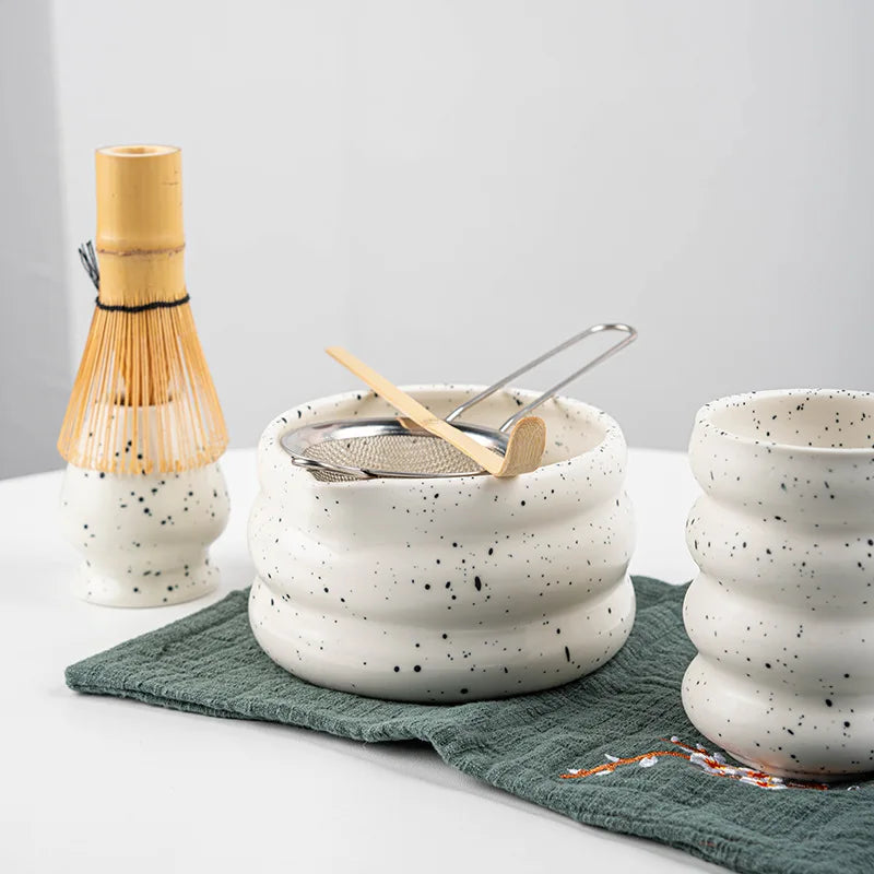 Matcha Tea Set Green 7-Piece Bamboo Ceramic Standard Size-3