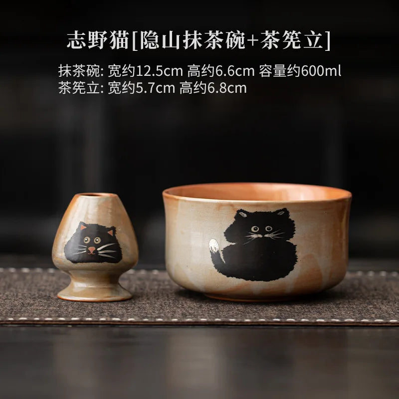 Variant image for Matcha Tea Set Cat Design 4 Pieces Bamboo Whisk Ceramic Bowl-6