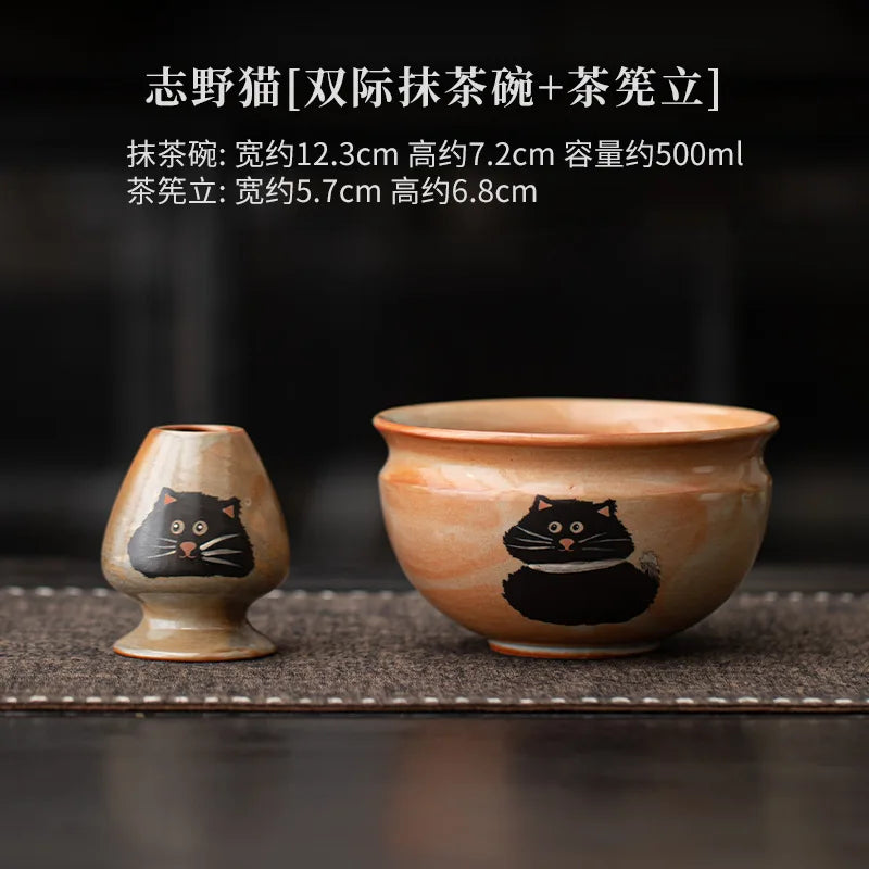 Variant image for Matcha Tea Set Cat Design 4 Pieces Bamboo Whisk Ceramic Bowl-5