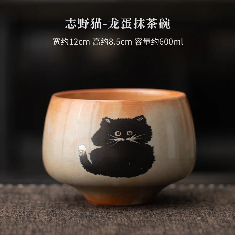 Matcha Tea Set Cat Design 4 Pieces Bamboo Whisk Ceramic Bowl-1