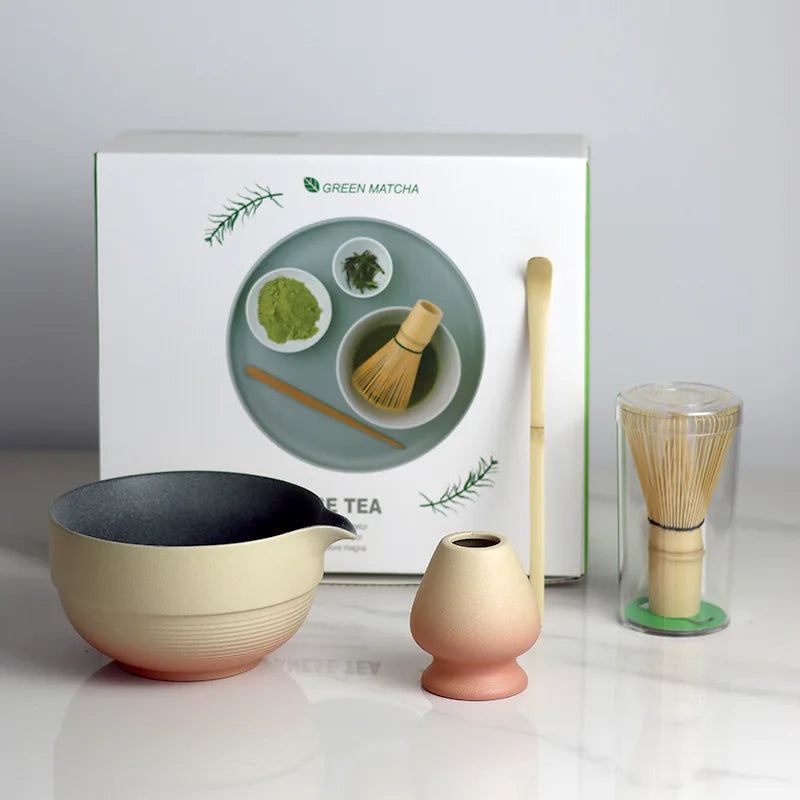 Japanese Matcha Bowl Set with Spout Ombre Medium Ceramic Includes Whisk and Scoop-2