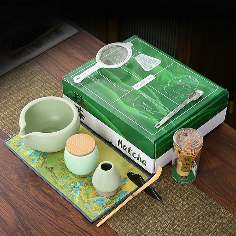 Complete Matcha Set 10-Piece Bamboo Ceramic Stainless Steel Tea Tools-2