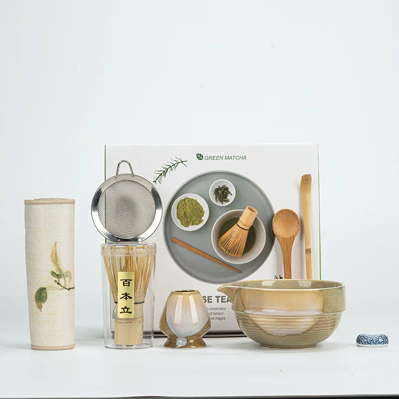 7-Piece Matcha Set Green Size Standard Ceramic - Matcha Bowl and Whisk Set for Traditional Tea Ceremony-6