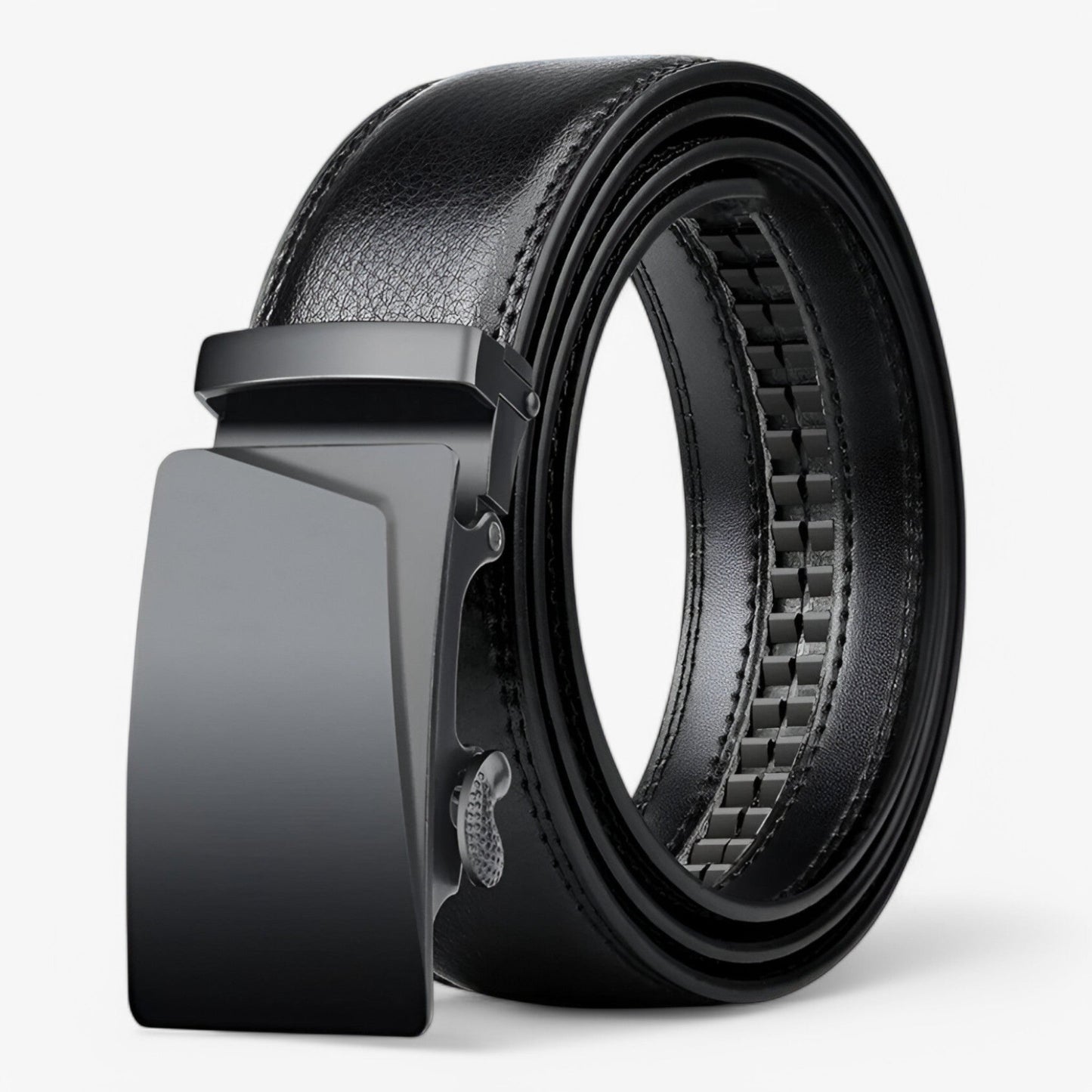 Black Leather Men's Belt with Automatic Buckle – Adjustable, Versatile Design for Casual and Formal Wear-1