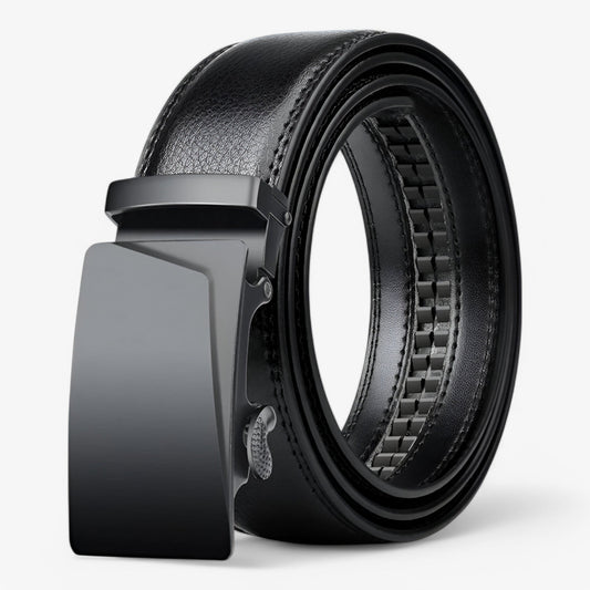 Black Leather Men's Belt with Automatic Buckle – Adjustable, Versatile Design for Casual and Formal Wear-1