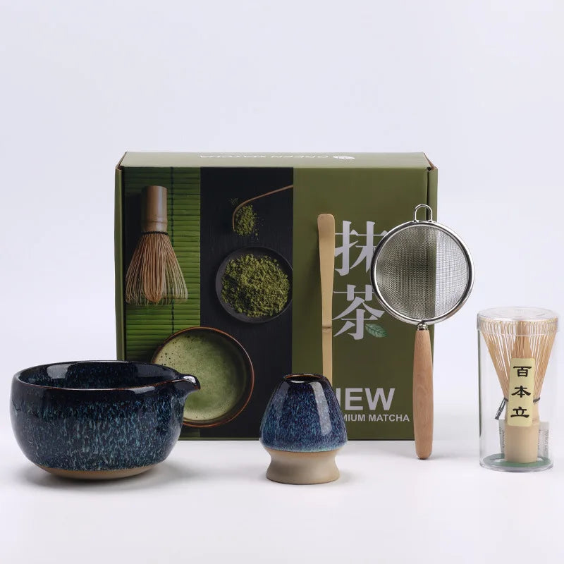 Ceramic Matcha Set Green Standard Size Bowl Whisk Brush for Tea Ceremony-5