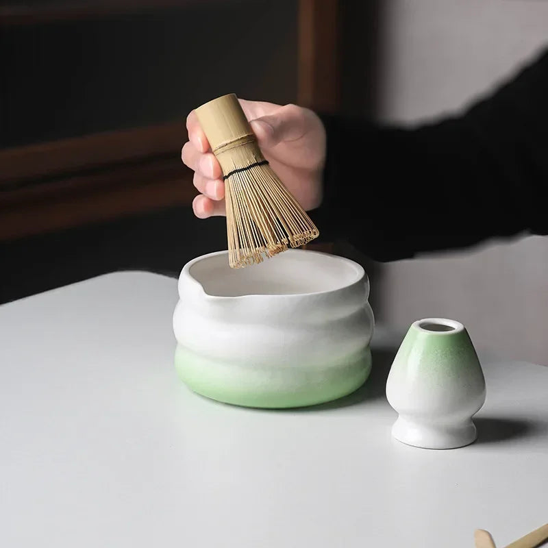 Japanese Matcha Bowl Set Green 550ml Ceramic with Spout for Tea Ceremony-4
